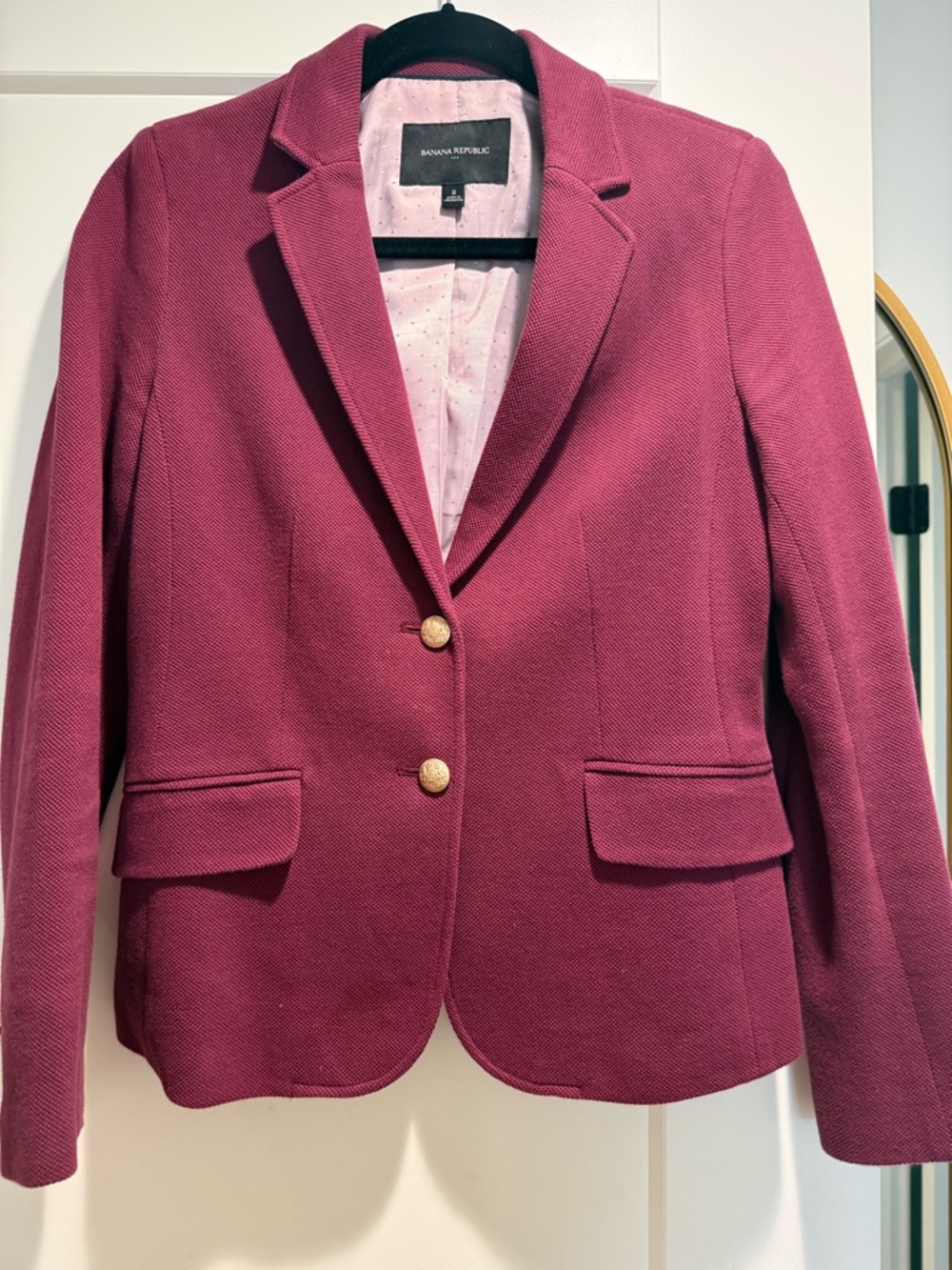 Banana Republic Women's Raspberry Tailored Blazer with Gold Buttons
